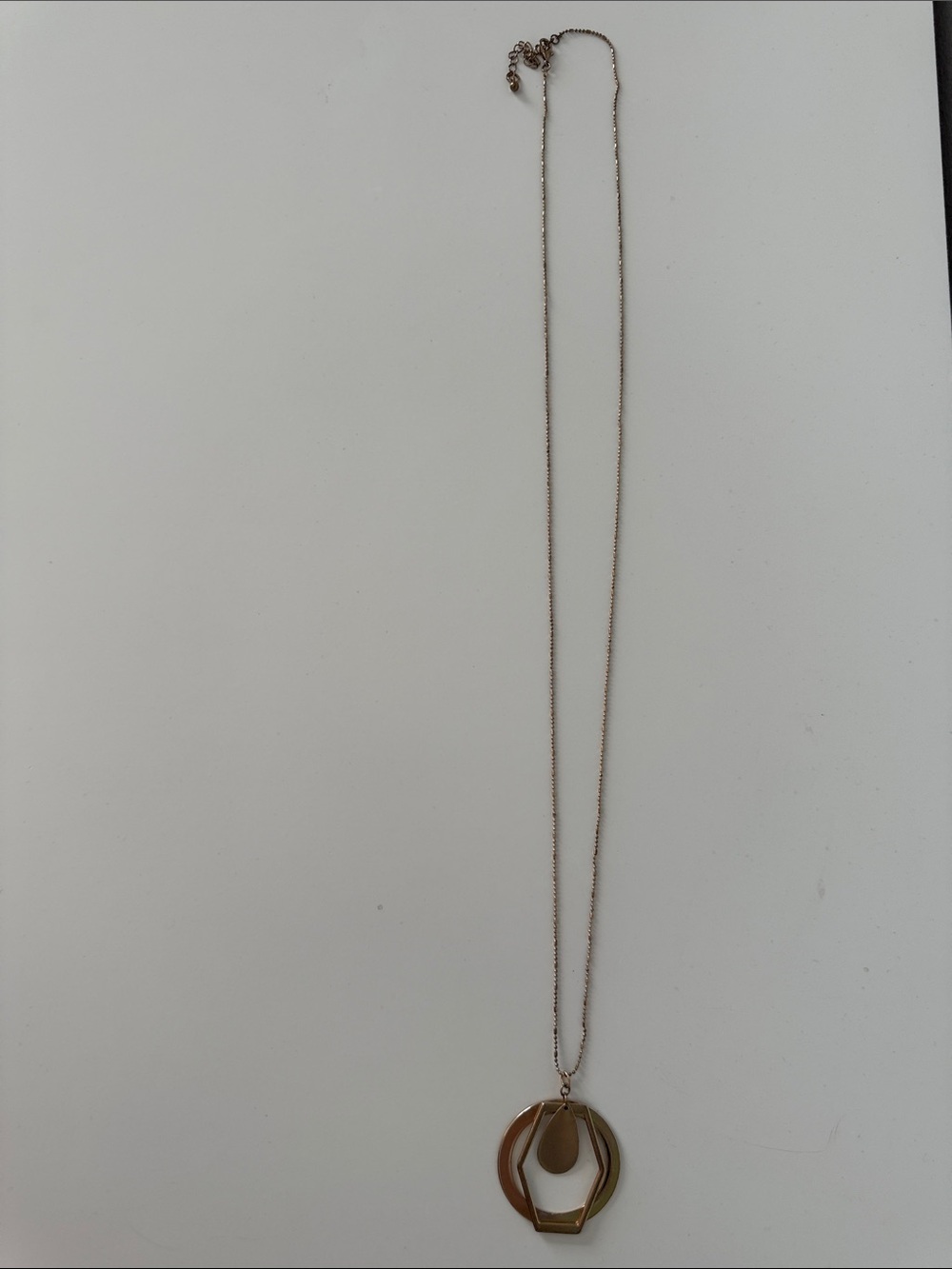 Long Gold-Tone Layered Circle and Teardrop Pendant Necklace